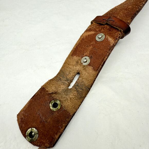 VTG Hand Tooled Leather Belt Strap Made inMexico Brown 34 No Buckle Western Boho - Picture 6 of 7